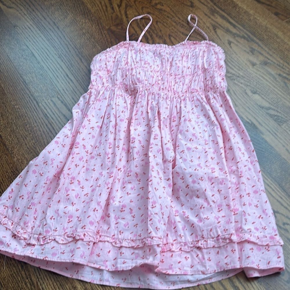 Free People Gabby Mini Dress Pink/Rose Cherry Print Lace Up Back size small - Picture 3 of 6